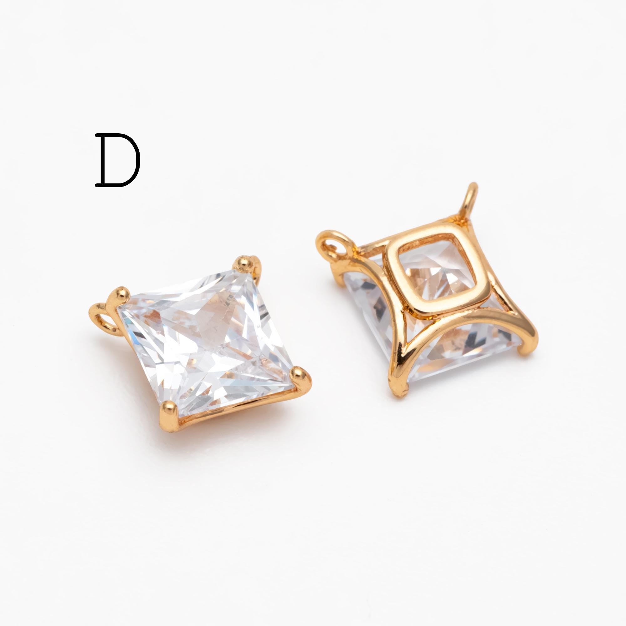4pcs CZ Pave Gold Round/ Heart/ Rhombus Connectors, Gold Geometric Necklace Pendants (GB-215)